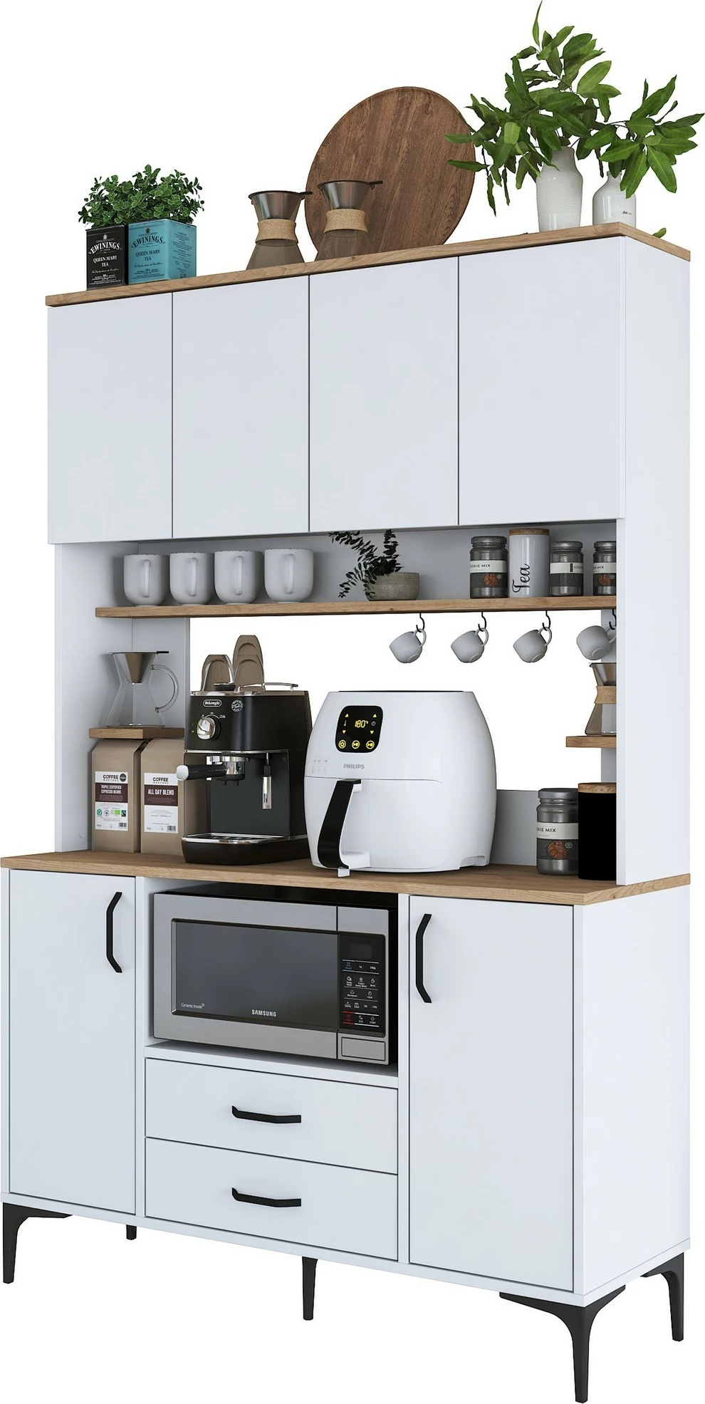 Dollap multifunksional Hanah Home, JE168 - 3257, ngjyrë e bardhë dhe arre