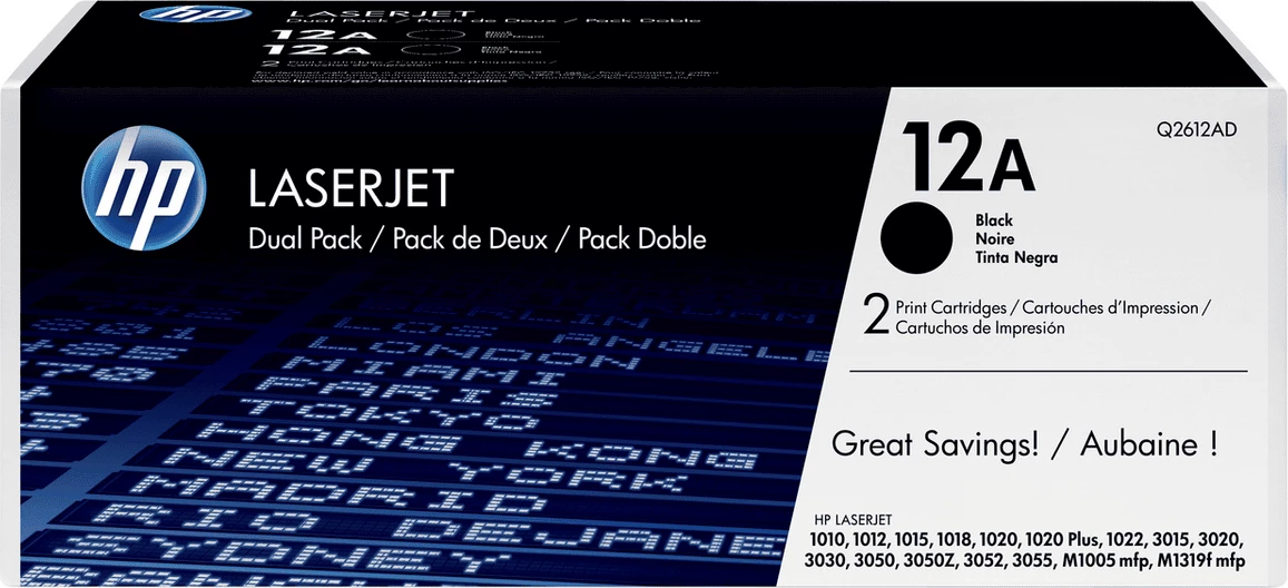 Toner HP 12A Q2612AD rendiment 2000 faqe, i zi, paketë dyshe