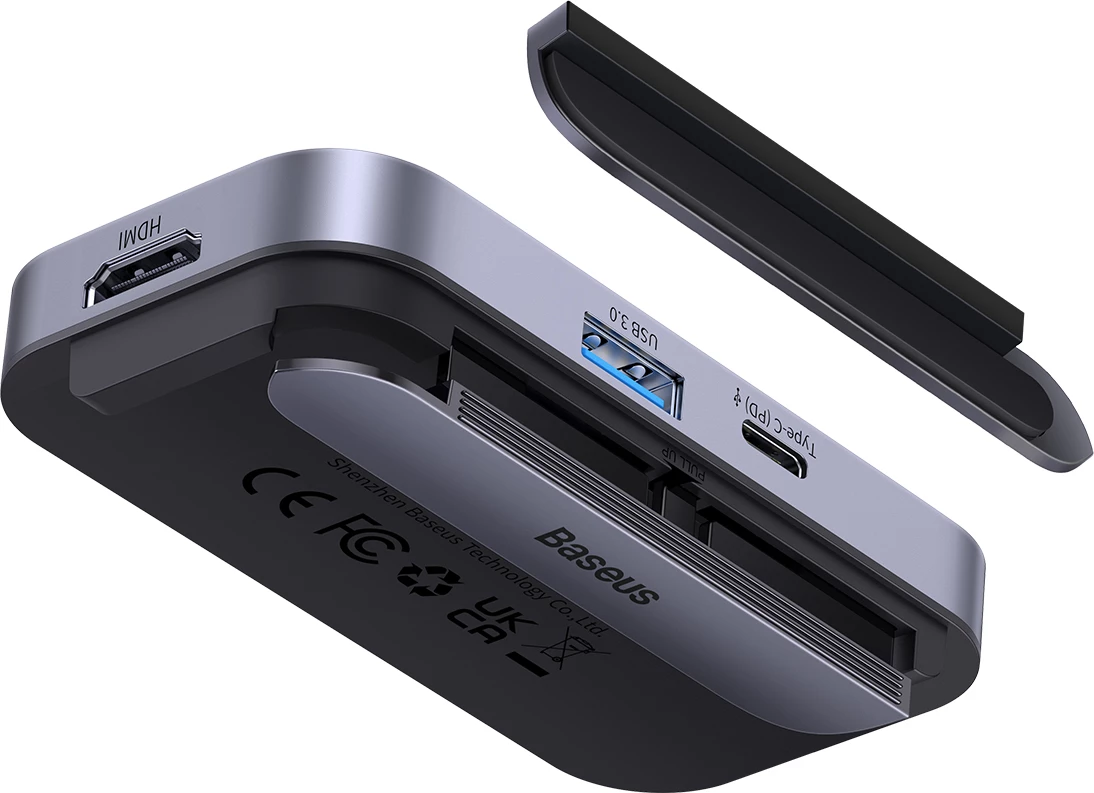 HUB Baseus PadJoy 6-në-1, USB-C, për tabletë/celular, Gri e errët