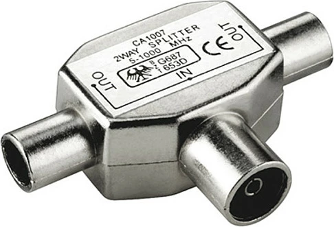 Adapter koaksial VALUE T, 2-way splitter 5-1000MHz, argjendtë