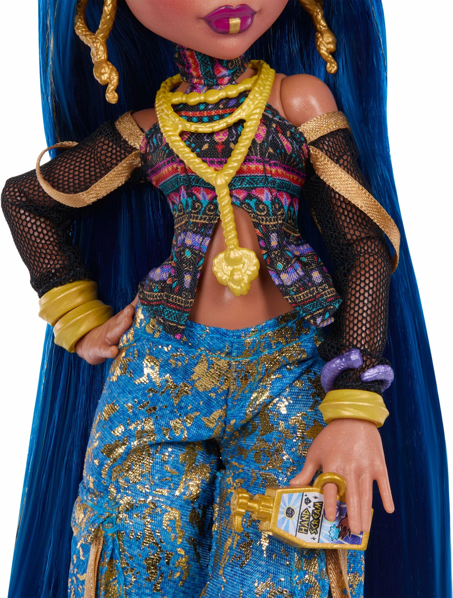 Kukull Mattel Monster High Cleo De Nile JHK32 28 cm, set me 7 aksesorë + gjarpër Hissette, shumëngjyrëshe