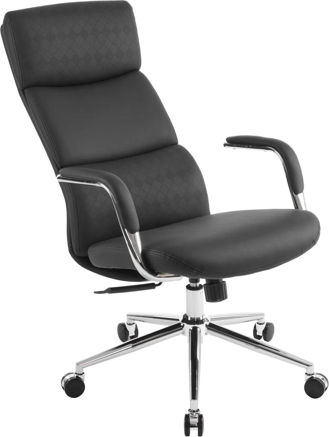 Karrige zyre MEITE FH18353.01, lëkurë sintetike e zezë, bazë kromi, 66x71x127cm