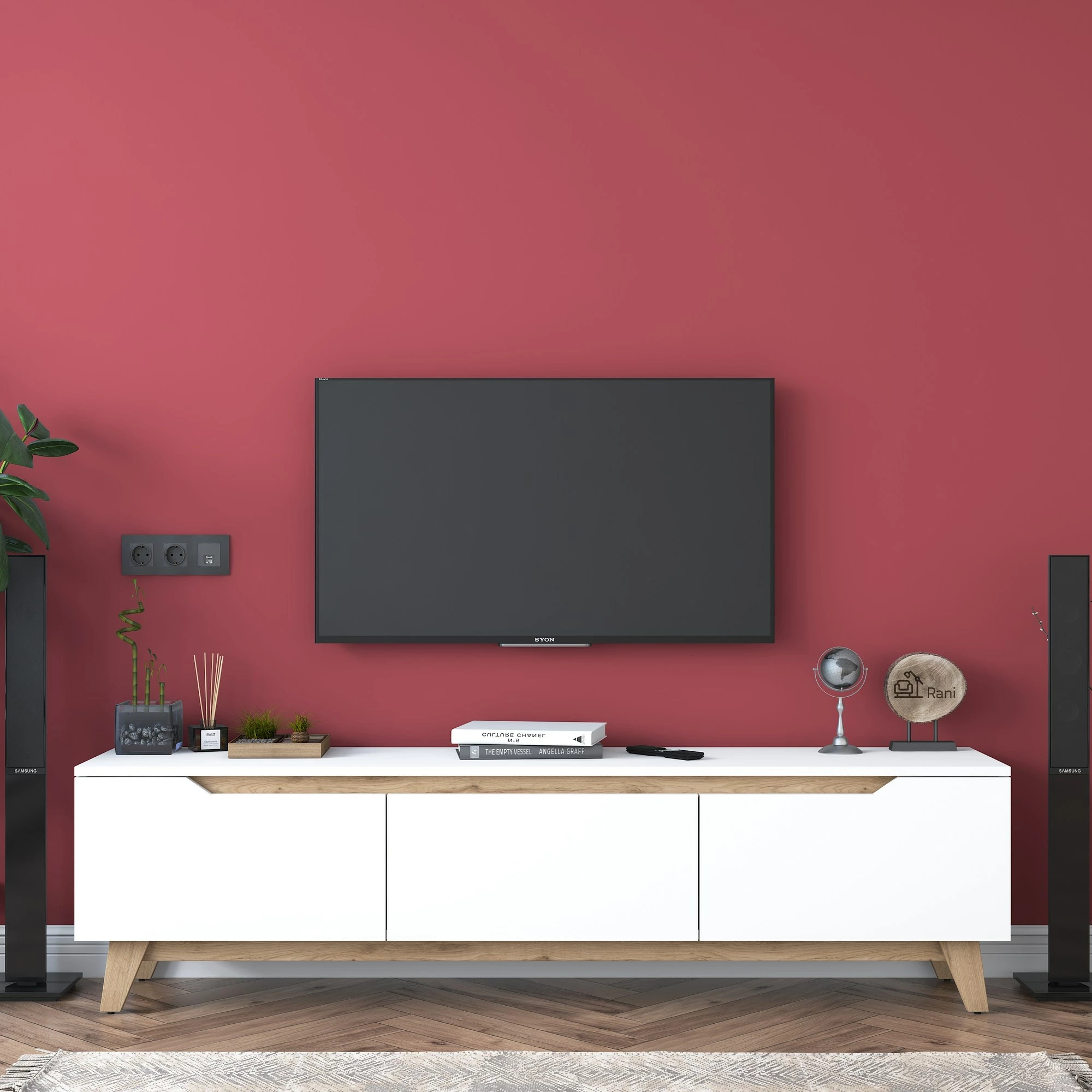 Komodë TV Hanah Home, D1 - 2472, ngjyrë e bardhë dhe arre