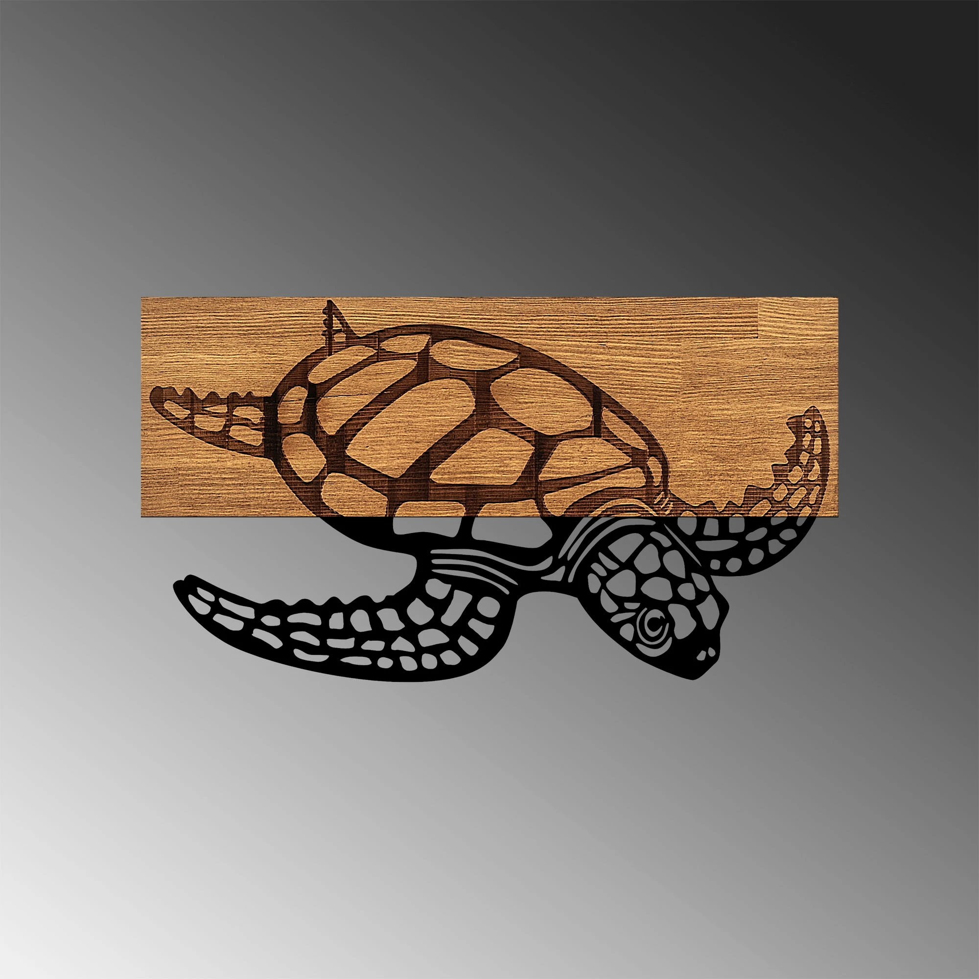 Aksesor dekorativ prej druri për mur, Caretta Caretta, Wallity - 314, ngjyrë e zezë dhe arre, 58x3x32cm