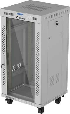 Kabinet rack LANBERG 19" 22U 600x600, derë qelqi, gri