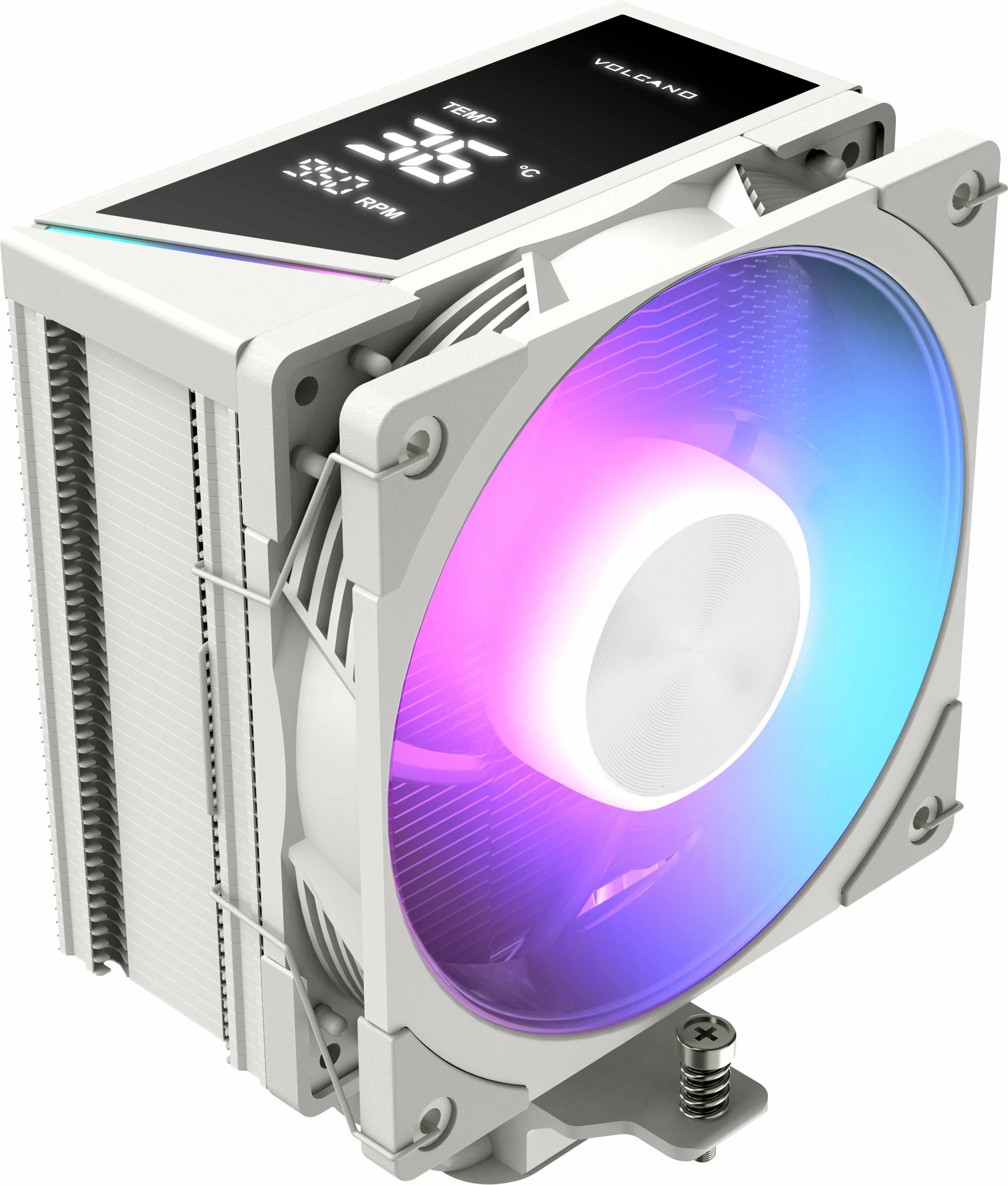 Ftohës ajri CPU Modecom Volcano 0C T202 (MC-C-T202-AFL-W), 120mm PWM, LCD, ARGB, 190W TDP, i bardhë