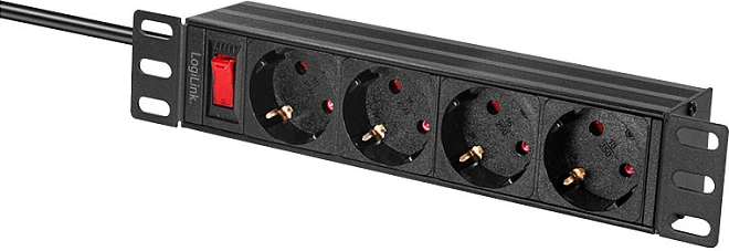 Zgjatues rryme LogiLink 4 prizash me Switch, 10" (1U), kabllo 2m, i zi