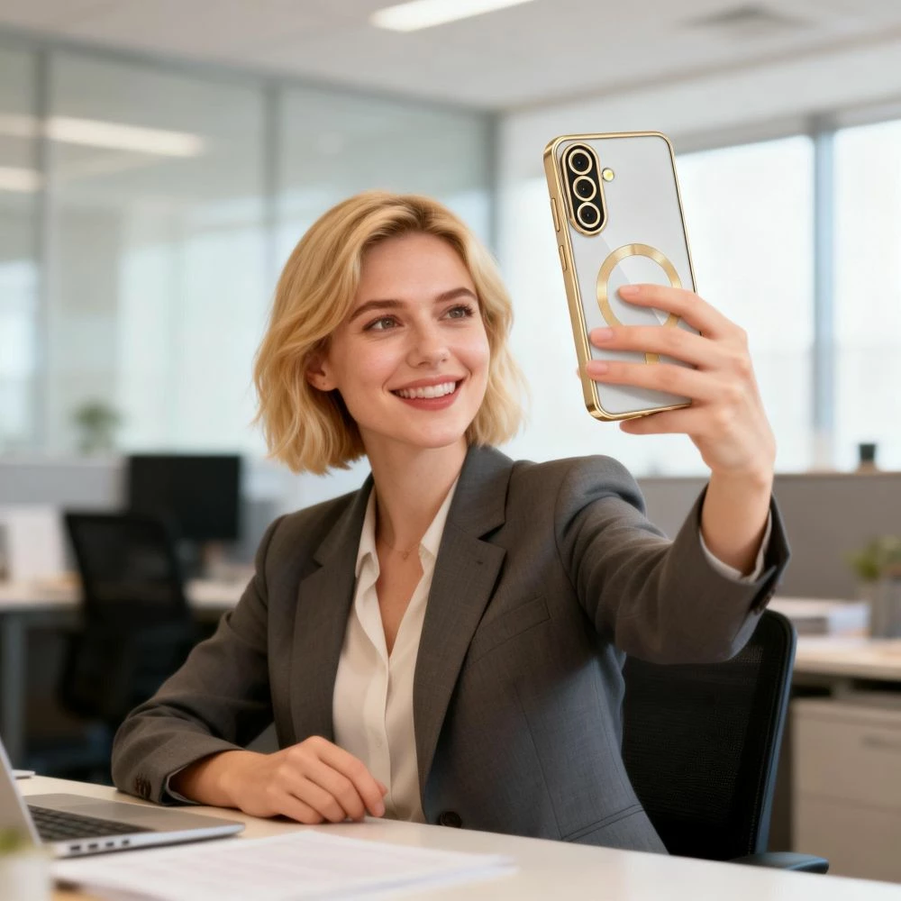 Mbështjellës Tech-Protect MagFlex MagSafe për Samsung Galaxy A57 5G, transparent me kornizë të artë