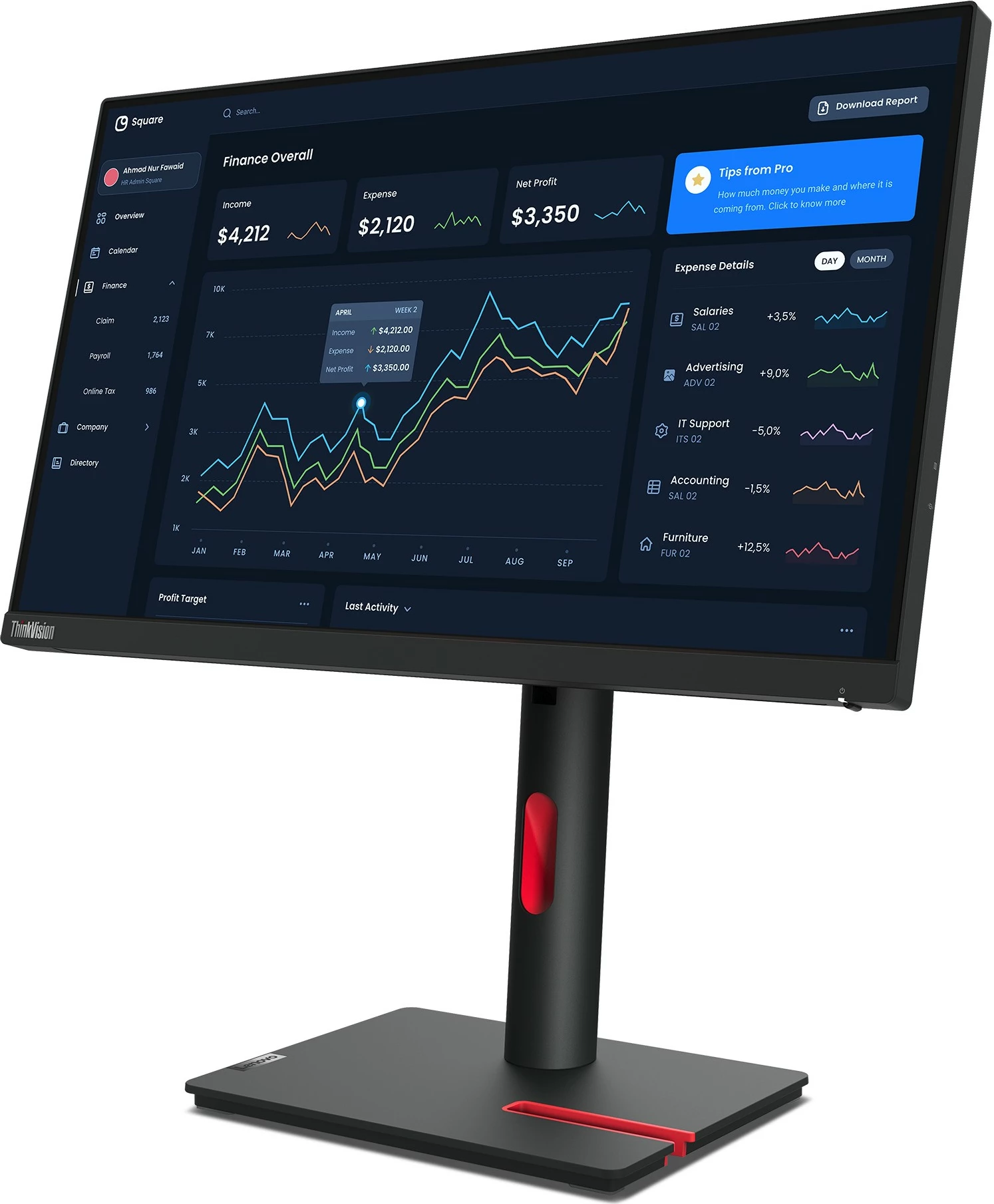 Monitor Lenovo ThinkVision T22i-30, 54.6 cm (21.5"), 1920 x 1080 pixels, Full HD, LED, 6 ms, E zezë