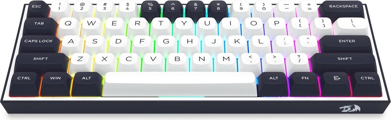 Tastierë mekanike Redragon ALCOR QMK K717WB-RGB-PRO, 60%, RGB, wireless/wired, bardhë-zi