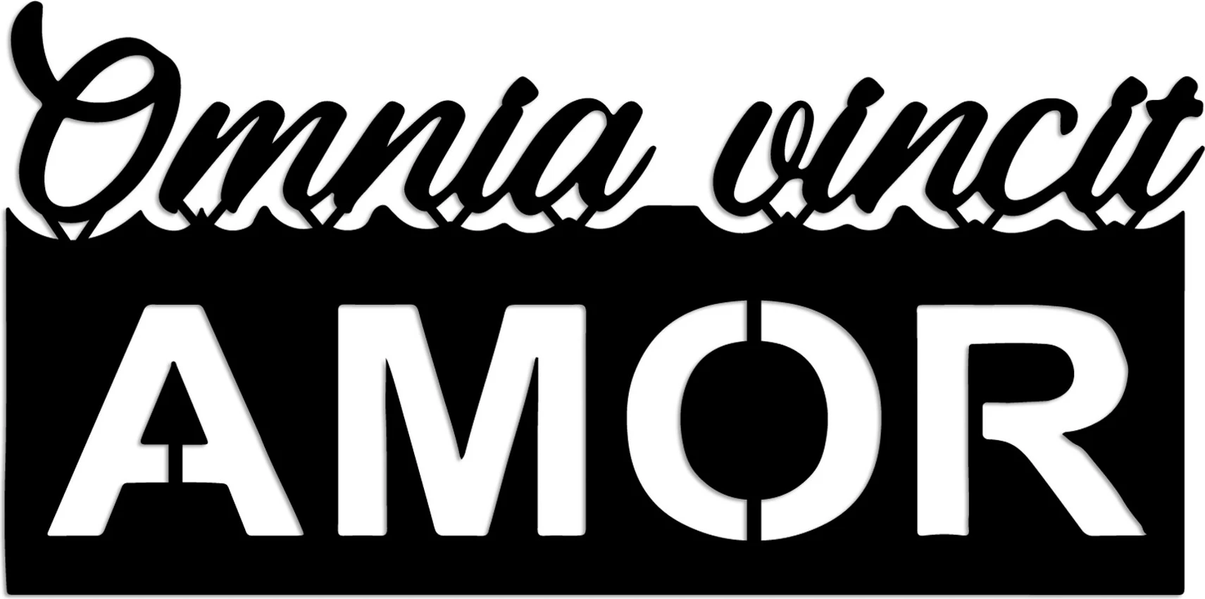 Aksesor dekorativ metalik për mur, Omnia Vincit Amor, 60x30cm