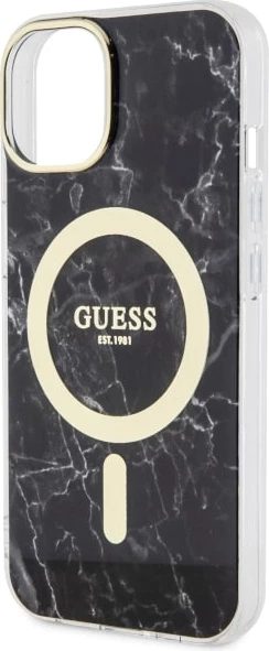Mbështjellës Guess GUHMP14MPCUMAK për iPhone 14 Plus 6.7", MagSafe, mermer, zi