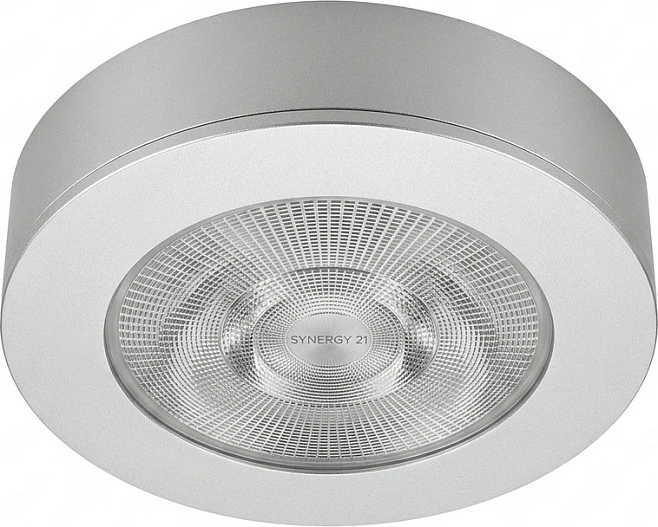 Spot LED tavanor Synergy21 Helios, i rrumbullakët, me kornizë montimi, argjend