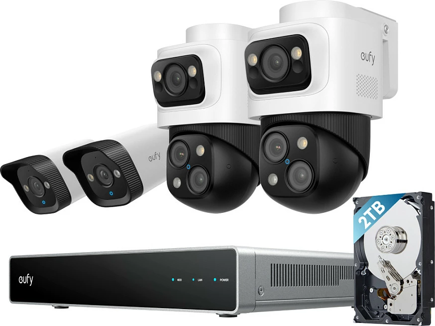 Sistem sigurie NVR EUFY S4, 4 kamera IP 4K, HDD 2TB, PoE, IP67, bardhë/zi