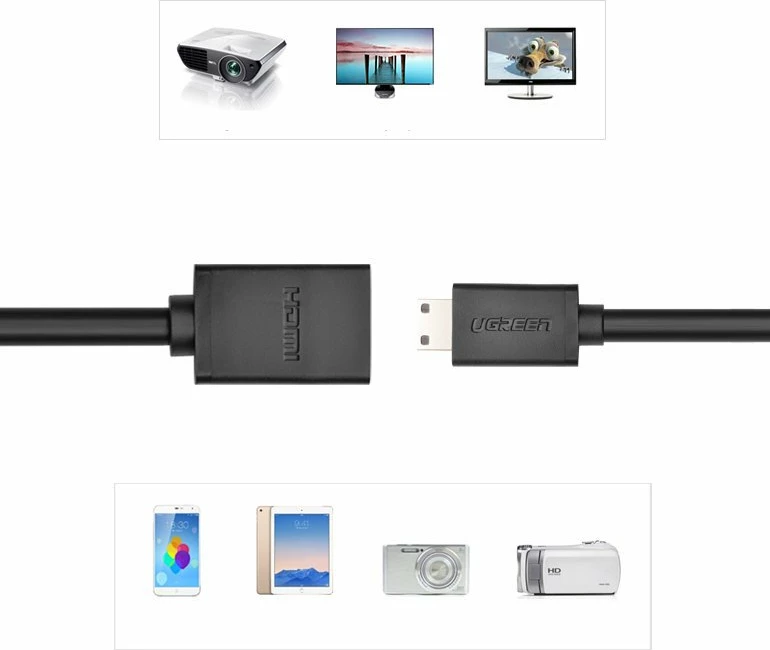 Kabllo adapter Ugreen, HDMI femër në mini HDMI mashkull, 22 cm, e zezë