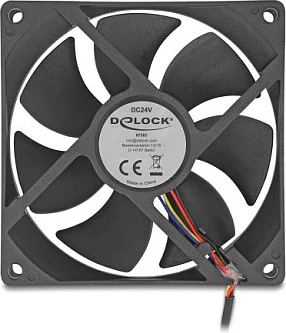 Ventilator për kasë kompjuteri DeLOCK 67302, 92 mm, 24V, 4-pin, i zi