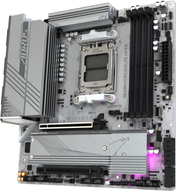 Pllakë amë GIGABYTE B650M AORUS ELITE AX ICE, AM5, DDR5, mATX, WiFi 6E, 2.5GbE, e bardhë