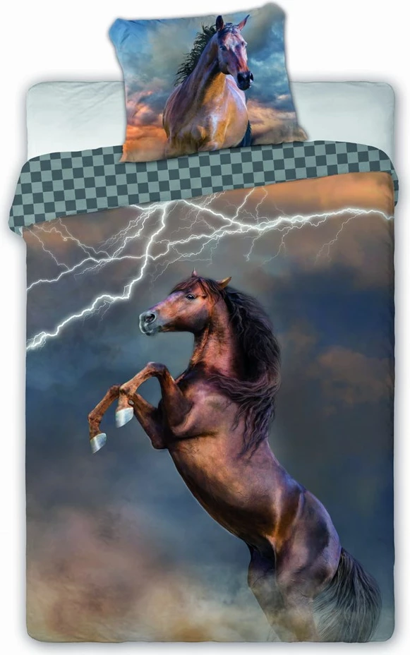 Set mbulesë shtrati dhe jastëk për fëmijë Horses Piorun, pambuk