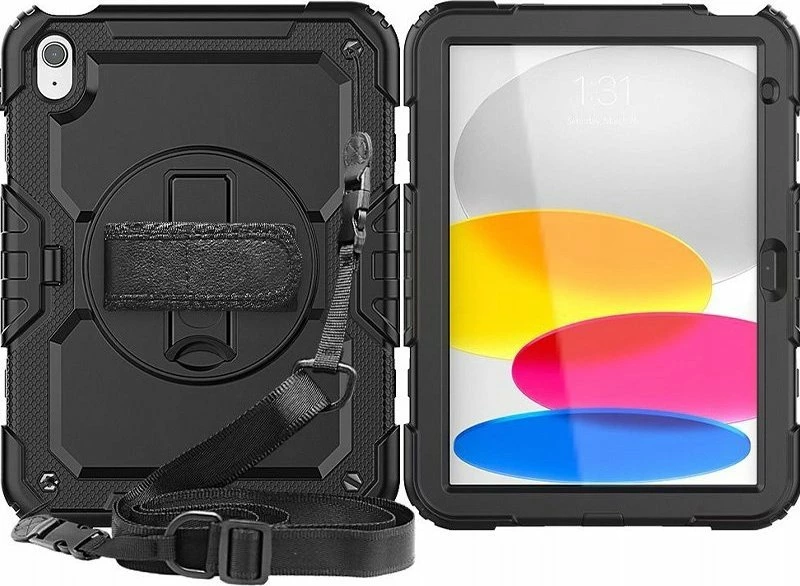Mbështjellës për tablet Tech-Protect Solid360 për Apple iPad 10.9\" 2022 (A2696/A2757/A2777), me rrip shpatulle dhe rrip dore, i zi