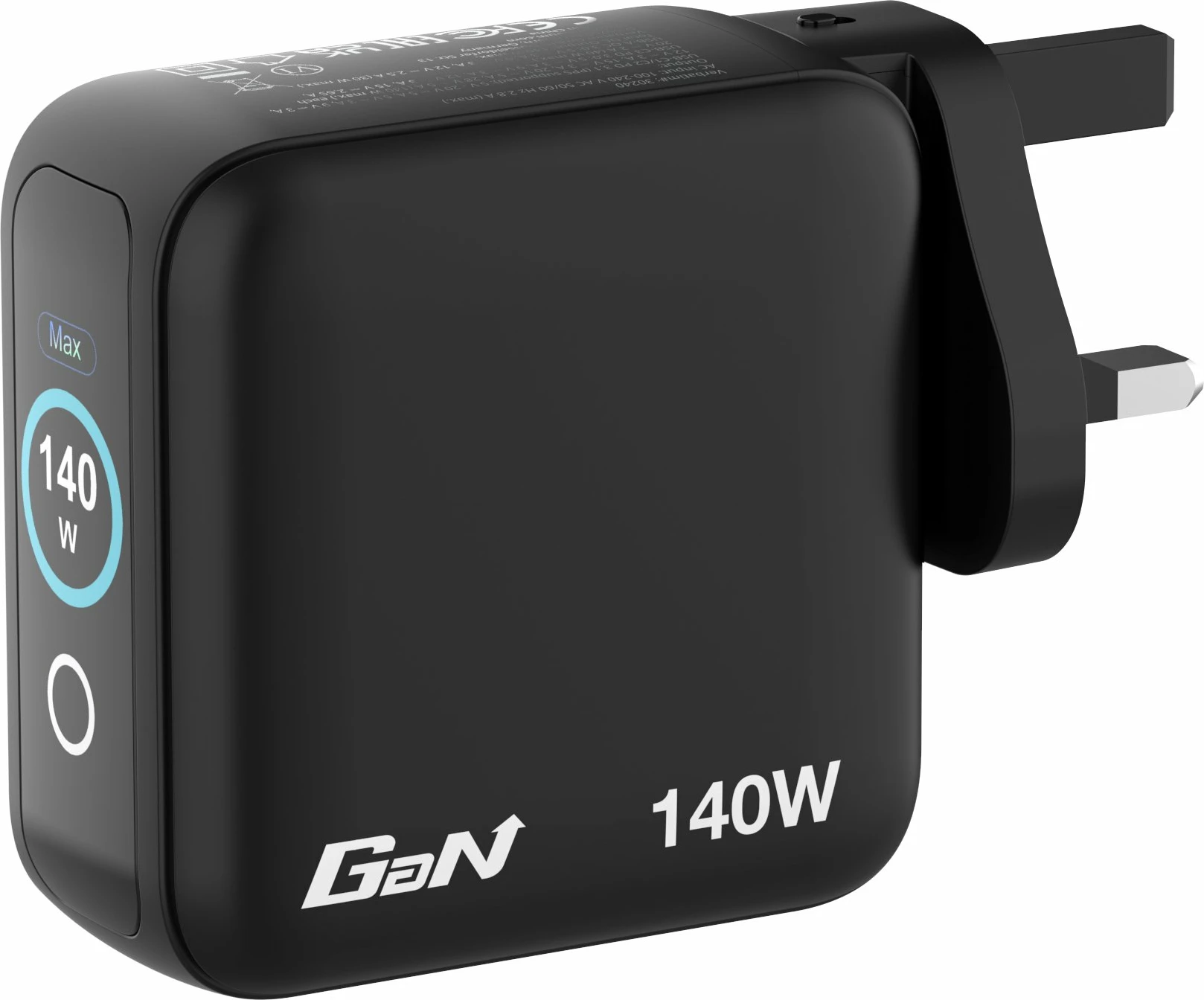 Karikues GaN Verbatim Mini 140W (30240) 3xUSB-C PD/1xUSB-A QC me ekran touch TFT, me priza ndërrueshme EU/UK/USA, i zi