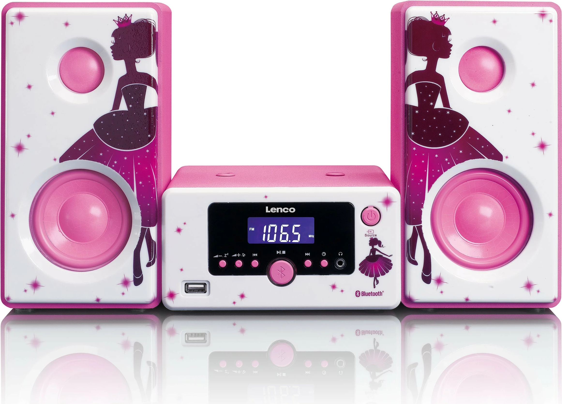 Altoparlantë Lenco MC-020 Princess, Bluetooth, USB, 10W, rozë/bardhë