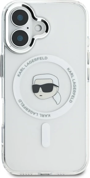 Mbështjellës Karl Lagerfeld IML Metal Karl Head MagSafe për iPhone 16, Bardhë