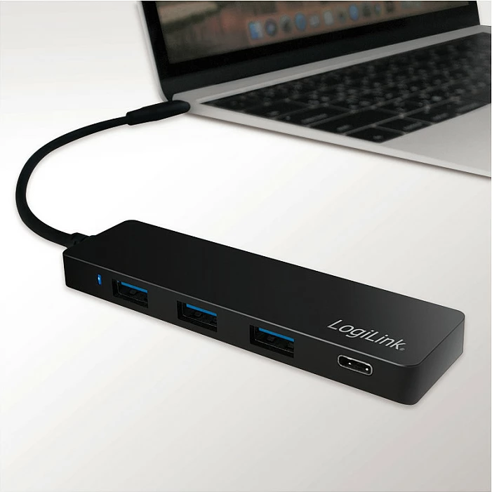 Hub USB LogiLink UA0311, USB-C në 3x USB-A + 1x USB-C, 5Gbps, 30cm, i zi