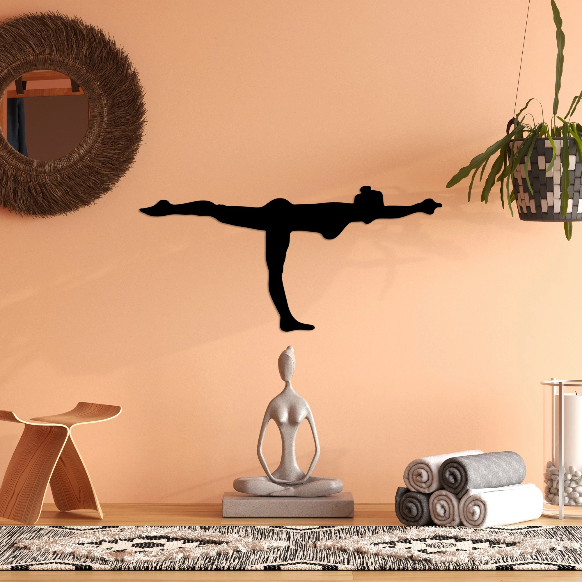 Aksesor dekorativ metalik për mur, Wallity Yoga 24, ngjyrë e zezë, 60x30cm