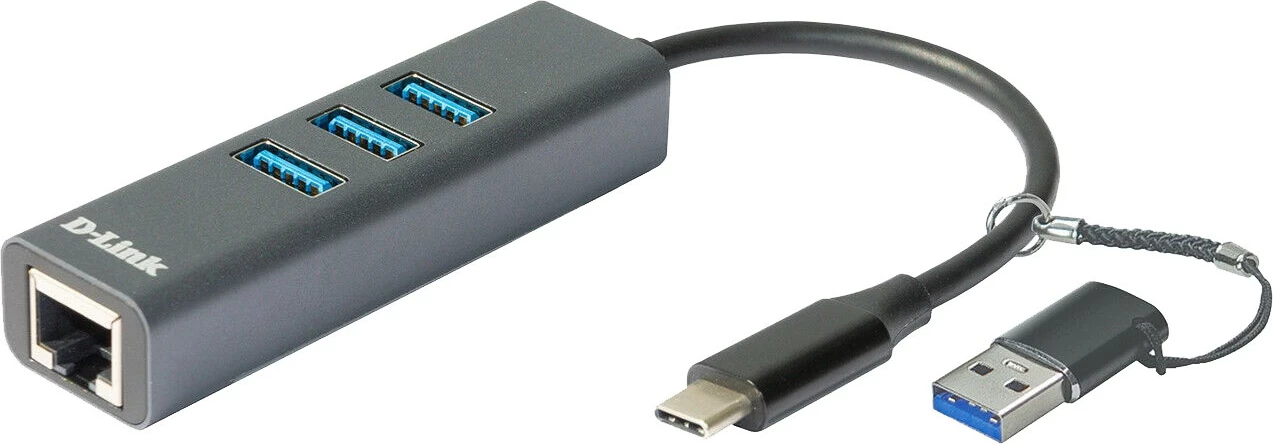 Adapter rrjeti D-Link DUB-2332, USB-C/USB në Gigabit Ethernet, 3 porta USB 3.0, gri