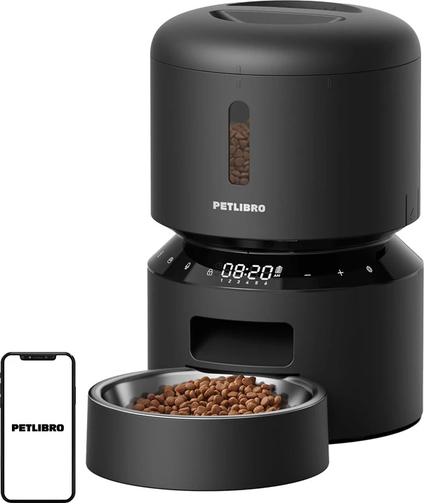 Dispenser automatik ushqimi për kafshë Petlibro Granary 3L, USB-C + bateri rezervë, mesazh zanor 10s, i zi