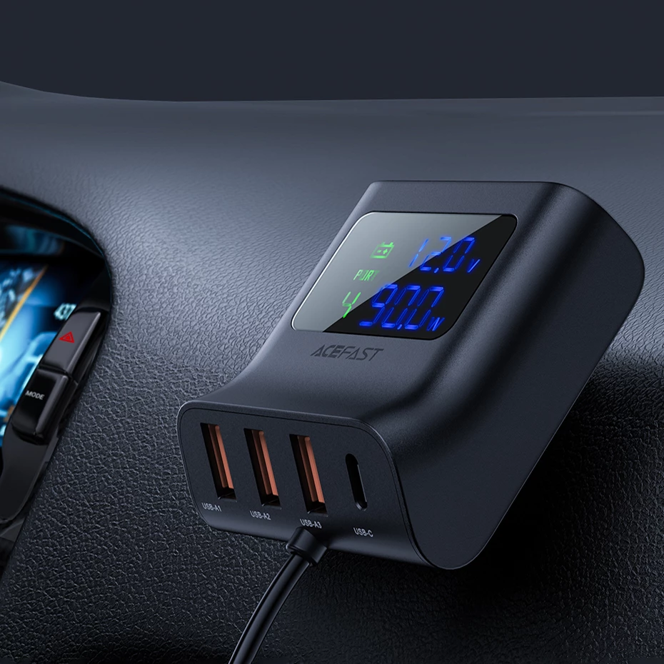 Karikues veture Acefast B8, 90W, 3x USB, 1x USB Type-C, me ekran, i zi