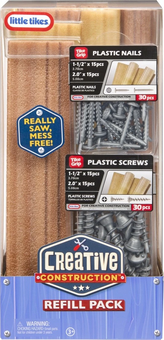 Set ndërtimi kreativ, Little Tikes, Creative Construction 643927-EUC, aksesorë gozhda plastike, vida plastike dhe "dru" shkumë, 3+, multingjyrëshe