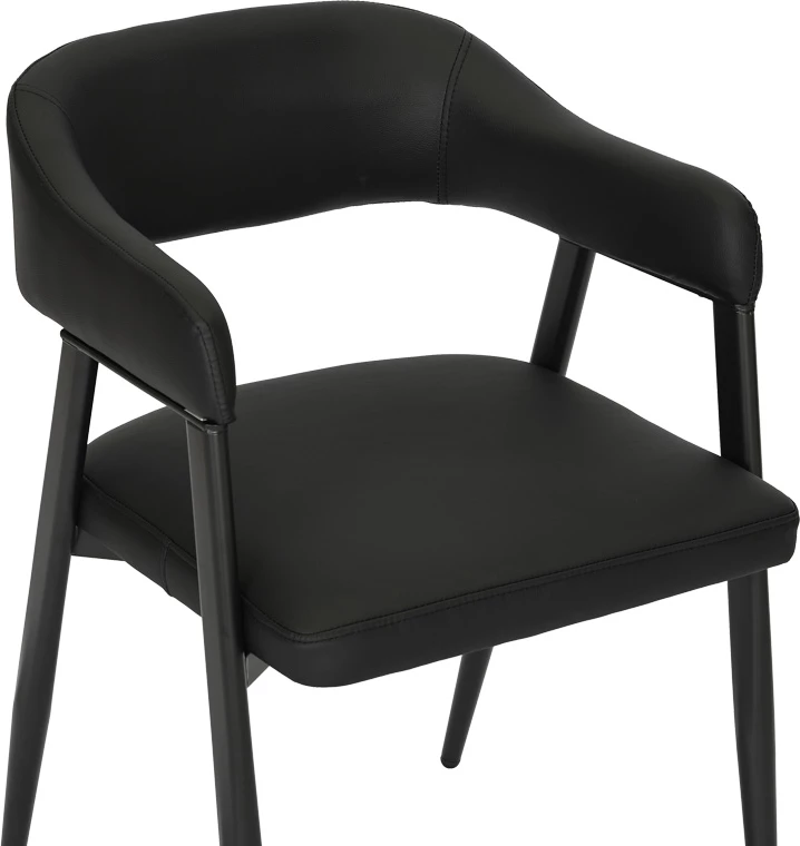 Fotel Sezan, lëkurë PU e zezë, këmbë metalike, 56x55x78cm