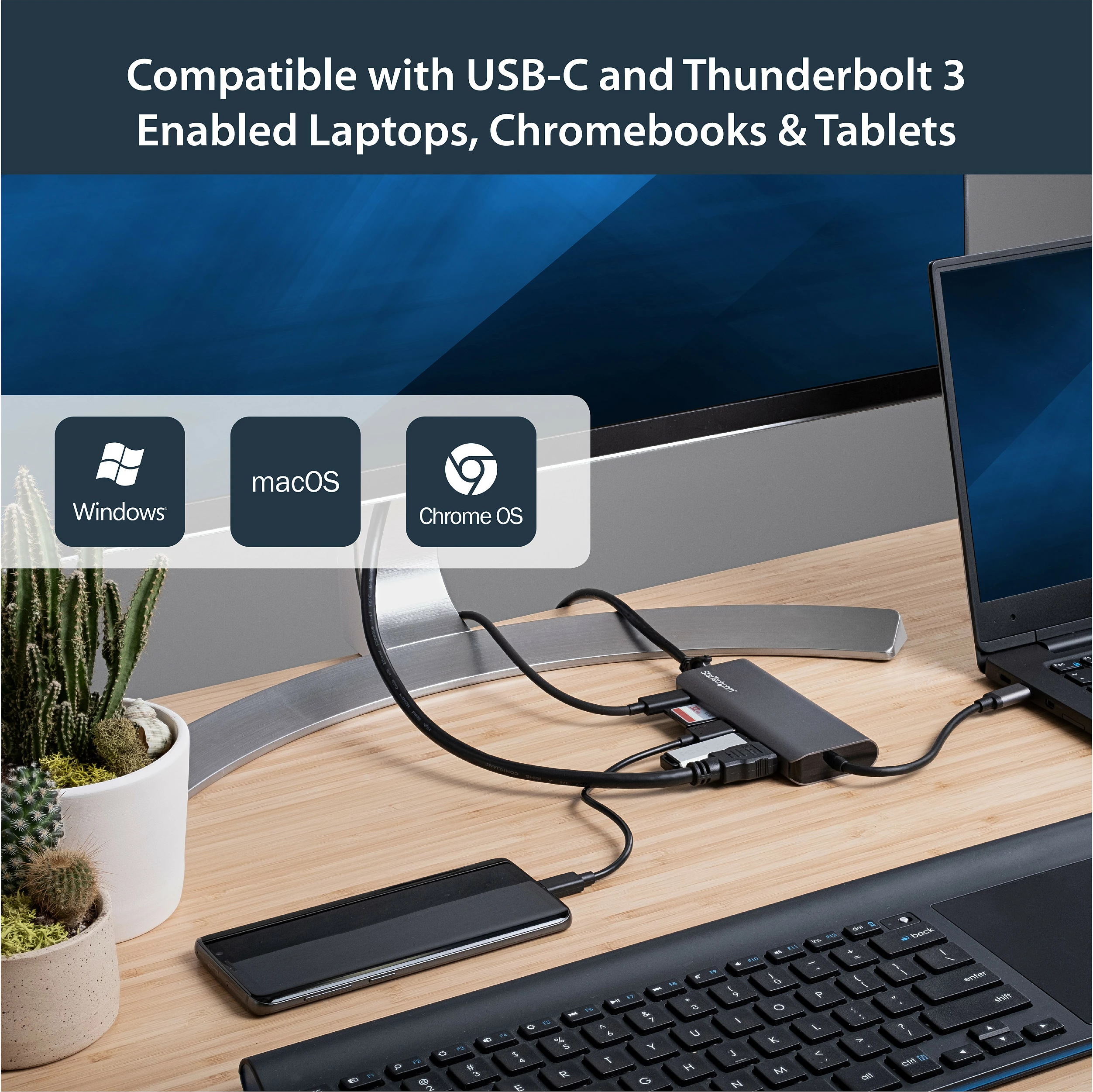 Adapter multiport USB-C StarTech DKT30CSDHPD3, HDMI 4K 60Hz, 2x USB 3.0, GbE, SD/microSD, PD 60W, gri