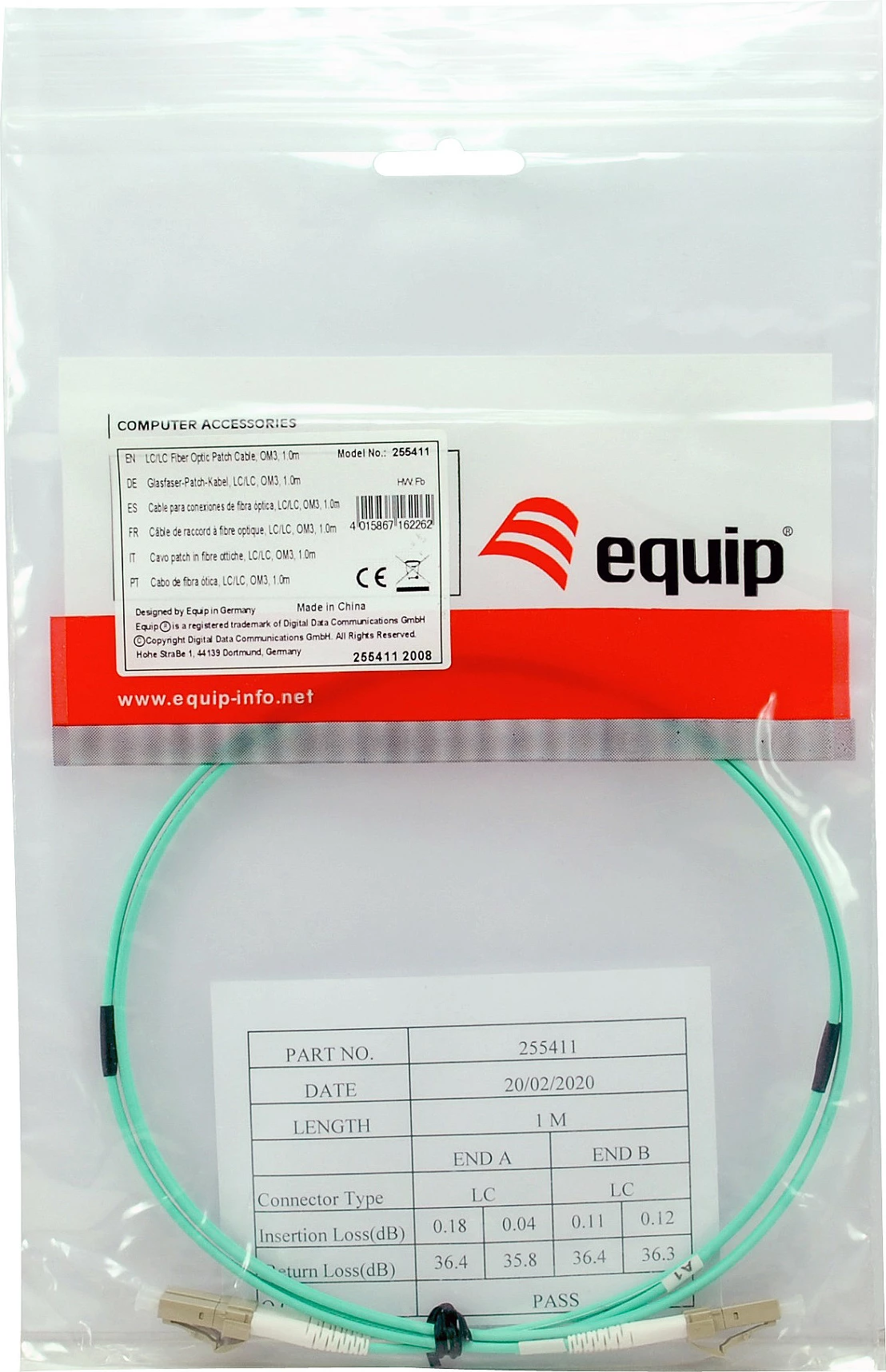 Kabllo patch fiber optike EQUIP LC-LC OM3, 25m, Duplex Multimode, aqua