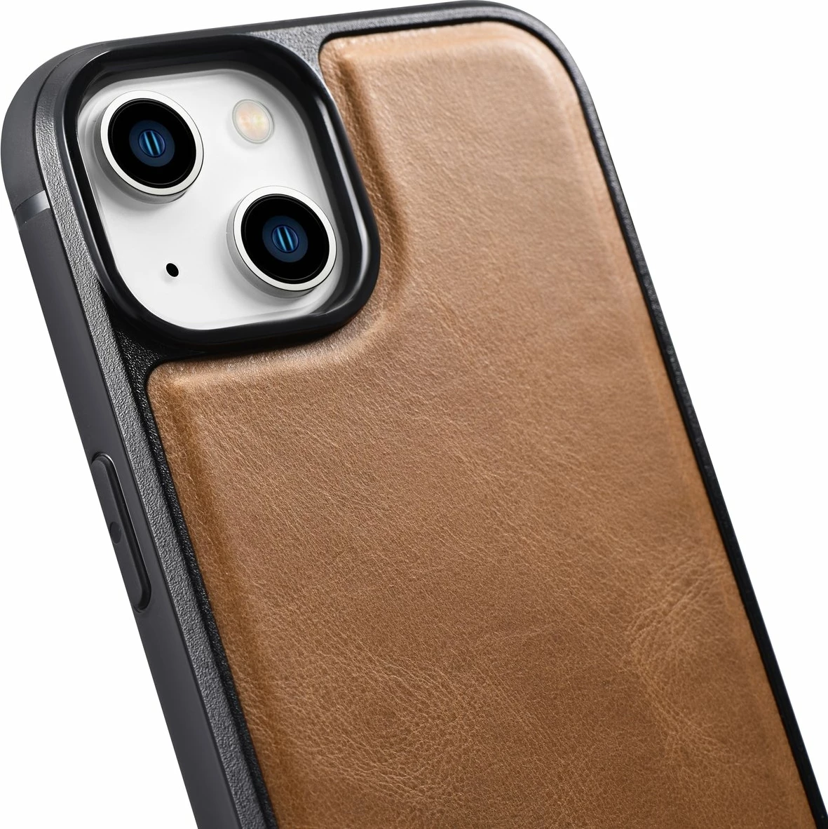 Mbështjellës iCarer për iPhone 14 Plus, lëkurë natyrale, kafe