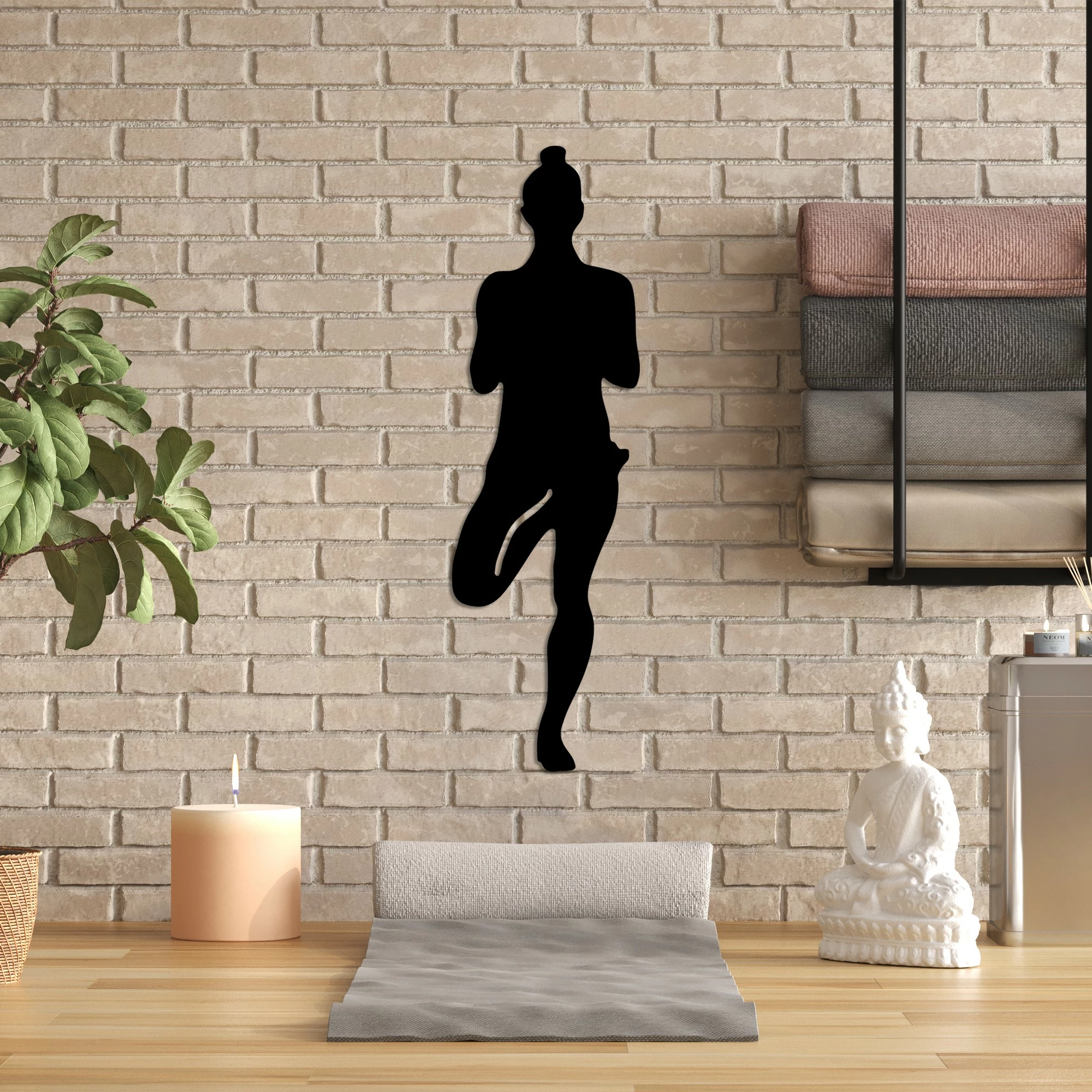 Aksesor dekorativ metalik për mur, Yoga 2, ngjyrë e zezë, Wallity, 18x60cm