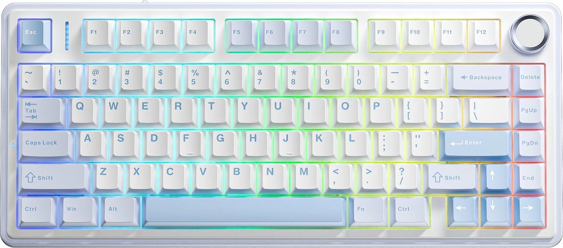 Tastierë mekanike gaming Aula F75 AUF75-SSB-GW3, GrayWood V3, 75%, tri-mode (USB-C/Bluetooth/2.4 GHz), RGB, US layout, gri/blu