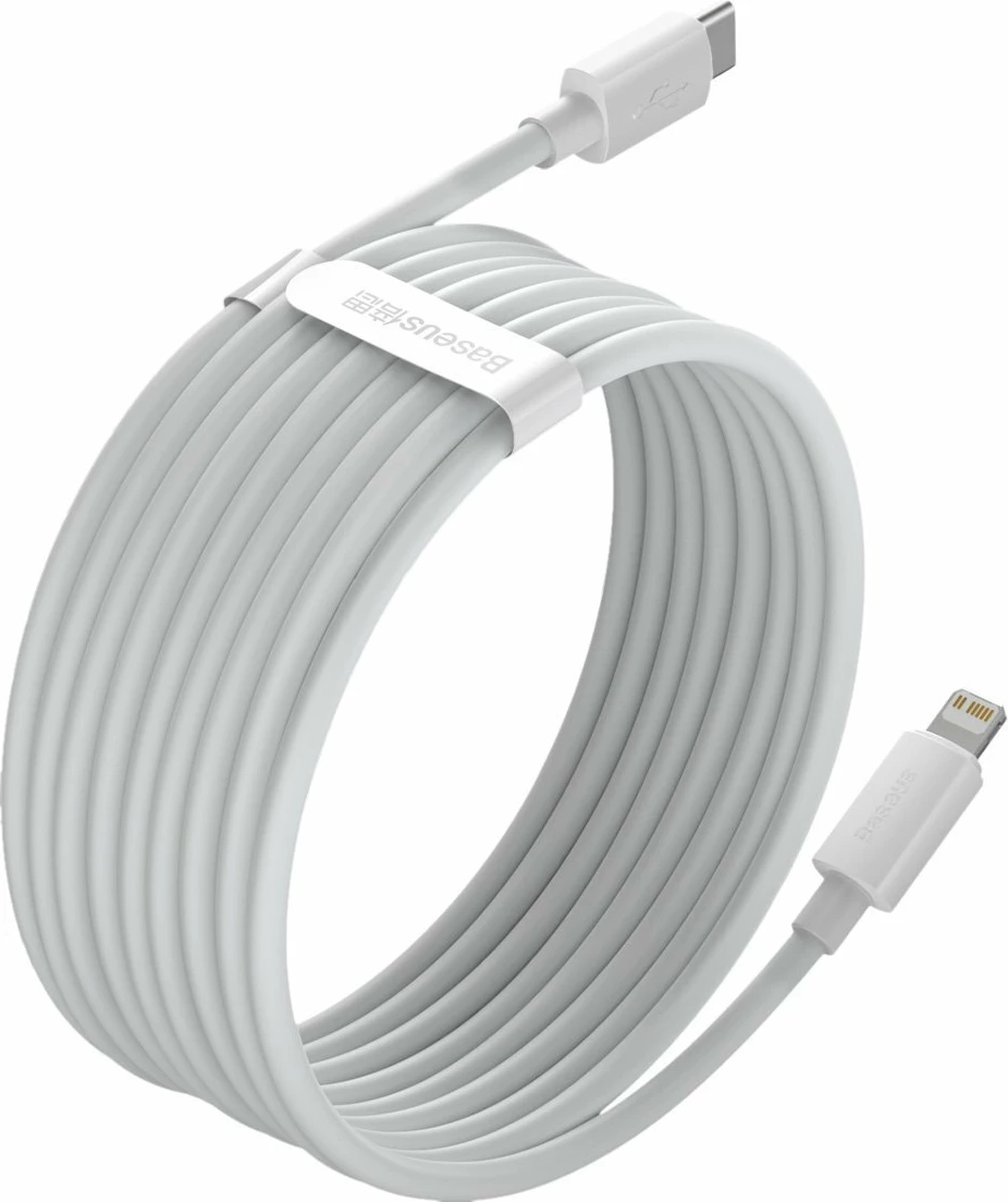Set kabllo Baseus Simple Wisdom Data Cable Kit, USB-C në Lightning, 1.5m, 20W, Bardhë, 2 copë