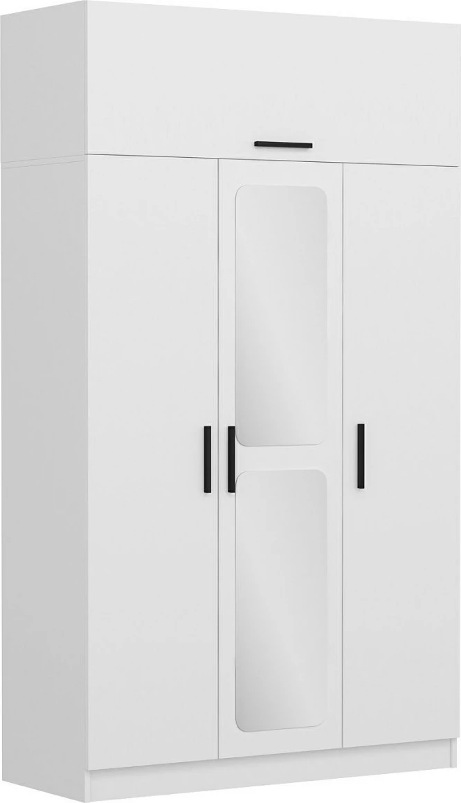 Dollap Skye Decor, Kale 3 kapak me pasqyrë, i bardhë, 255cm