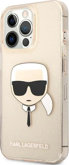 Mbështjellës Karl Lagerfeld KLHCP13LKHTUGLGO për iPhone 13/13 Pro 6.1", hardcase, Glitter Karl's Head, Ari