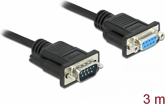 Kabllo seriale DeLOCK RS-232 D-Sub9 null modem, 3 m, mashkull-në-femër, e zezë