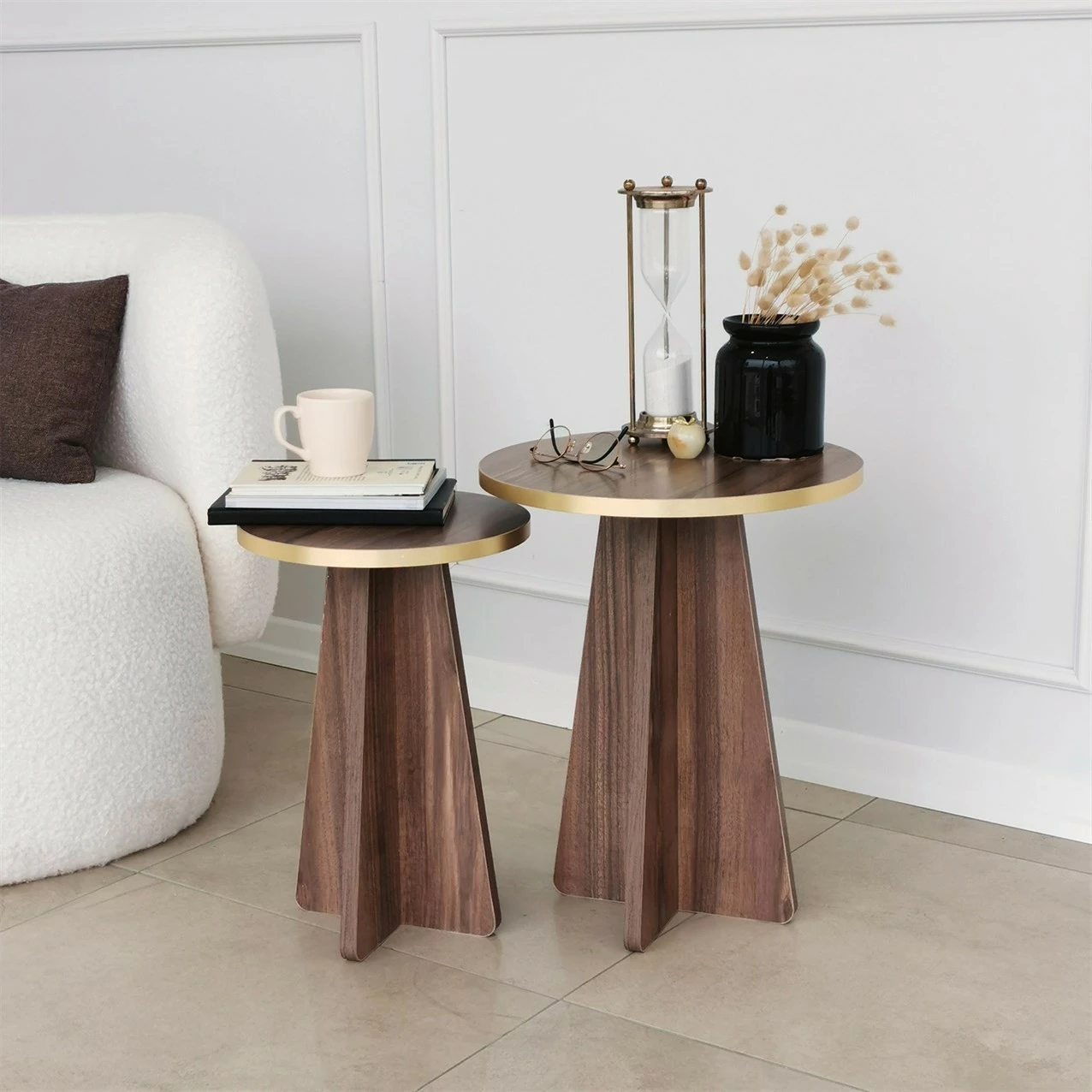 Set tavolinash kafeje Hanah Home, Mushroom 2, ngjyrë ari dhe arre