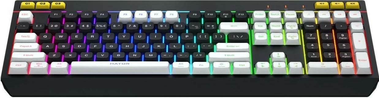 Tastierë gaming Hator Icefall HTK400US, RGB, me kabllo, black-white
