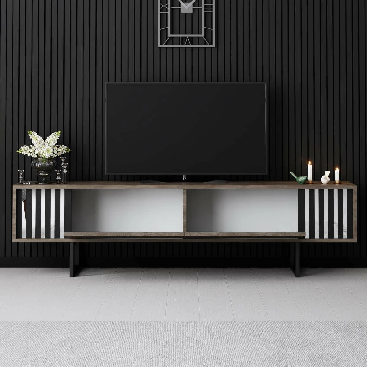 Komodë TV Hanah Home, Chrome Line, ngjyrë arre, e zezë