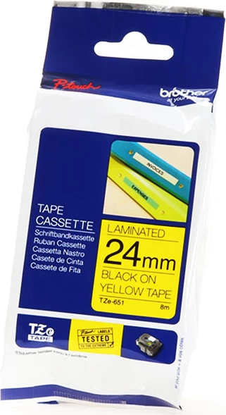 Kasetë etiketuese, Brother, TZe-651, 24mm 8m, e laminuar, i zi në të verdhë