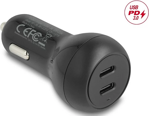 Karikues veture DeLOCK 64330, 2x USB-C, PD 40W, i zi
