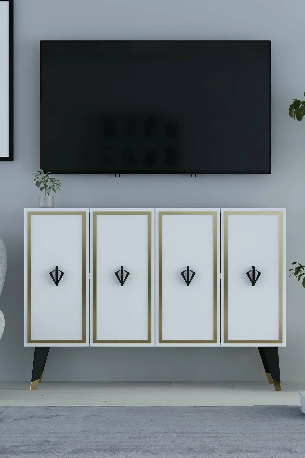 Konsol Skye Decor, e bardhë, e zezë, ari, 8178KM-32