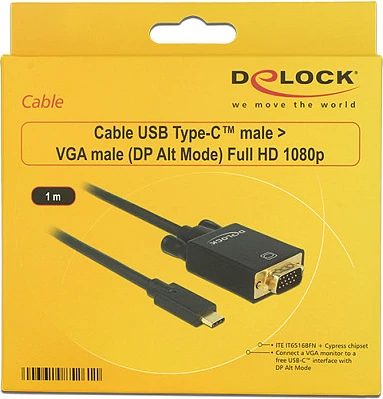 Kabllo adapter USB-C në VGA DeLOCK, 1 m, Full HD 1080p, e zezë