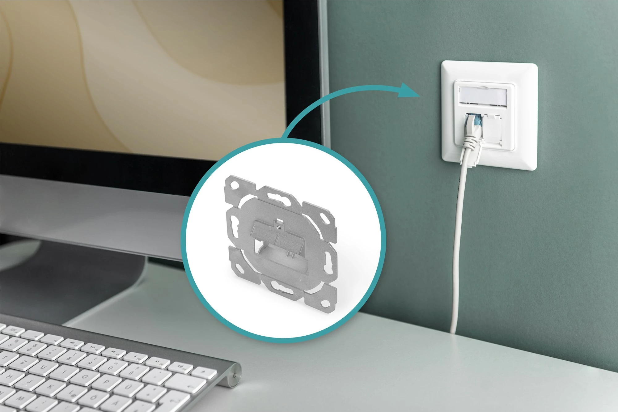 Pllakë murale Digitus për Keystone, metallic, pa vida, 1 portë